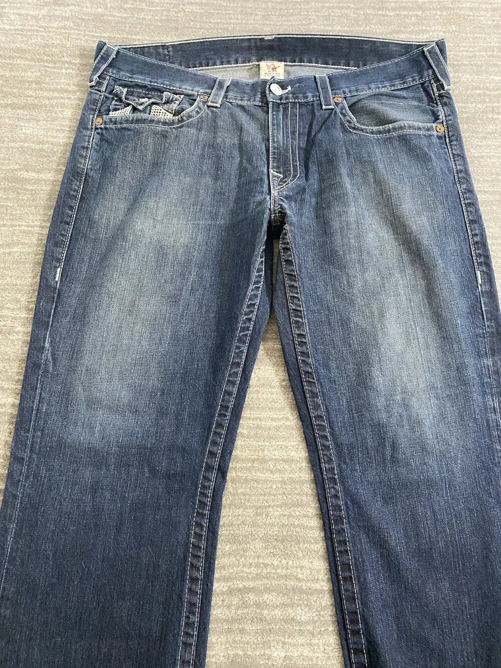 Vintage Y2K Mens True Religion Straight Jeans Blue Tag 38 Fit 40 x 33